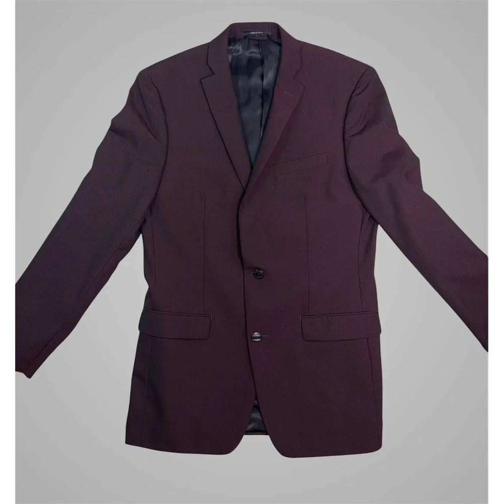 Bar III Mens Blazer Jacket‎ 40L Slim Fit Solid Deep Burgundy 2 Button Sport Coat